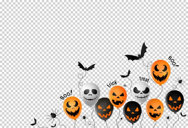 Halloween Party Banner Sfondo Palloncini Spaventosi Pipistrello Ragno Ragnatela Isolato — Vettoriale Stock