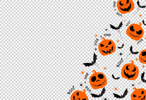 Halloween Party Banner Strašidelné Dýně Tvář Netopýr Pavouk Izolované Png — Stockový vektor