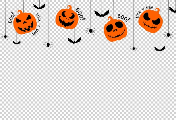 Halloween Strona Tło Straszną Twarz Dyni Nietoperze Pająki Boo Trick — Wektor stockowy