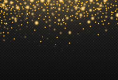 Altın parçacıkları png veya şeffaf arka planda karla izole edilir, Noel için yıldız ışığı, yeni yıl, doğum günleri, özel etkinlik, lüks kart, zengin tarzı. vektör illüstrasyonu 