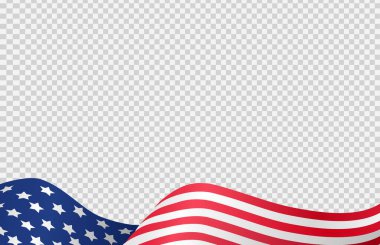 Png veya şeffaf arkaplanda izole edilmiş Amerikan bayrağı, ABD sembolleri, afiş, kart, reklam, promosyon için şablon, TV reklamı, web tasarımı, poster, vektör ilülasyonu 