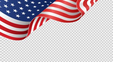 Png veya şeffaf arkaplanda izole edilmiş Amerikan bayrağı, ABD sembolleri, afiş, kart, reklam, promosyon için şablon, TV reklamı, web tasarımı, poster, vektör ilülasyonu 