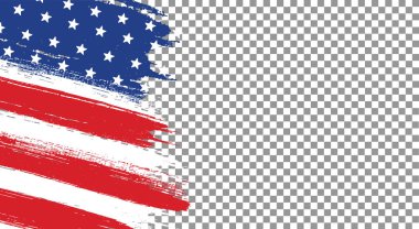 Png veya şeffaf arkaplanda izole edilmiş fırça boyalı Amerikan bayrağı, ABD sembolleri, afiş, kart, reklam, reklam, reklam, TV reklamı, web tasarımı, dergi, vektör şablonu 