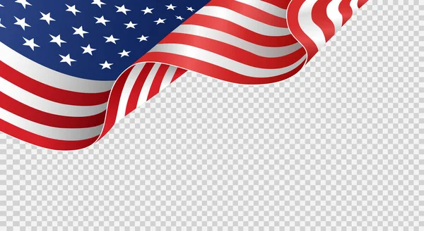 在白色或透明的背景下 飘扬的美国国旗 美国的象征 电视广告 网页设计 矢量插图模板 — 图库矢量图片