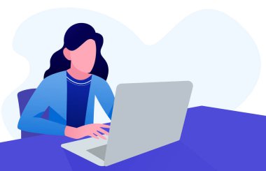 Dizüstü bilgisayarda çalışan iş kadınları, ev konsepti, vektör illüstrasyonu üzerinde çalışıyorlar