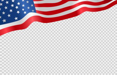 Png veya şeffaf arkaplanda izole edilmiş Amerikan bayrağı, ABD sembolleri, afiş, kart, reklam, promosyon için şablon, TV reklamı, web tasarımı, poster, vektör ilülasyonu 
