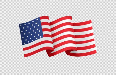 Png veya şeffaf arkaplanda izole edilmiş Amerikan bayrağı, ABD sembolleri, afiş, kart, reklam, promosyon için şablon, TV reklamı, web tasarımı, poster, vektör ilülasyonu 