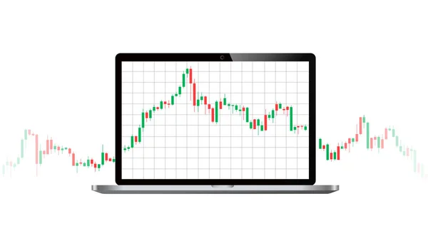 Trading Grafico Sullo Schermo Del Computer Portatile Investendo Borsa Valori — Vettoriale Stock