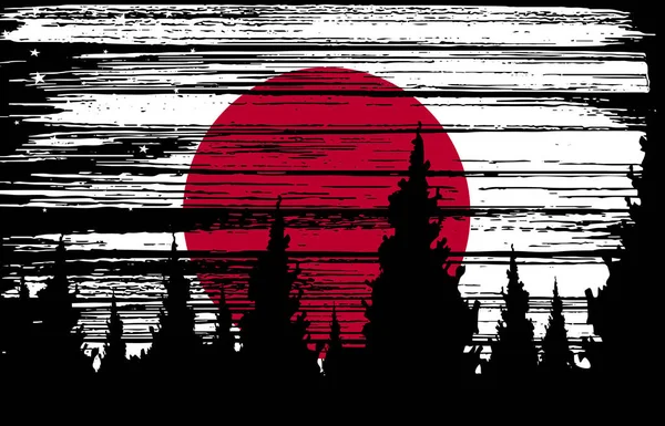 Japan Flag Painted Brush Stroke Night Sky Background Symbols Japan — Διανυσματικό Αρχείο