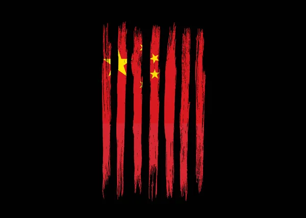 Прапор Китаю Фарбою Пензля Текстурована Ізольована Чорному Тлі Символи Китаю — стоковий вектор