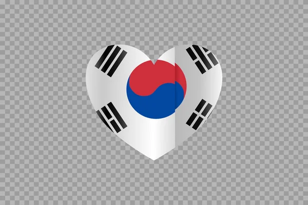 Corea Del Sud Bandiera Forma Cuore Isolato Sfondo Png Trasparente — Vettoriale Stock