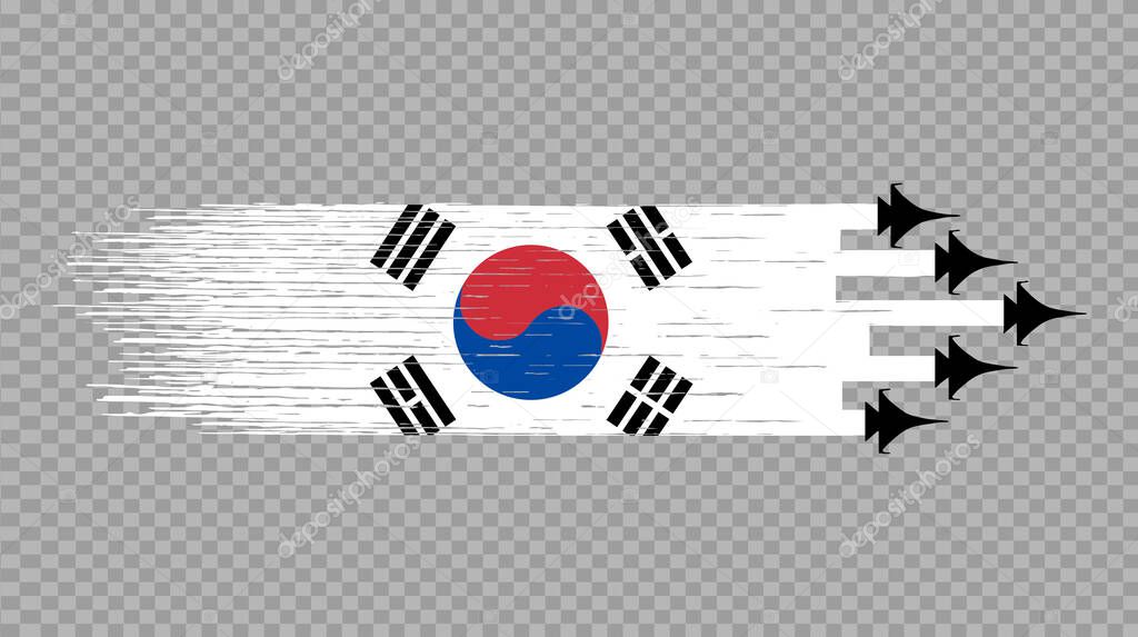 South Korea flag with military fighter jets isolated  on png or transparent ,Symbols of Seoul South Korea, template for banner,card,advertising ,promote,commercial, ads, web design,poster, vector