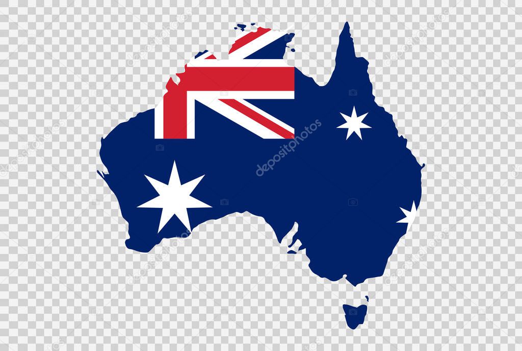 Australia flag on map isolated  on png or transparent  background,Symbol of Australia,template for banner,card,advertising ,promote, TV commercial, ads, web, vector illustration 