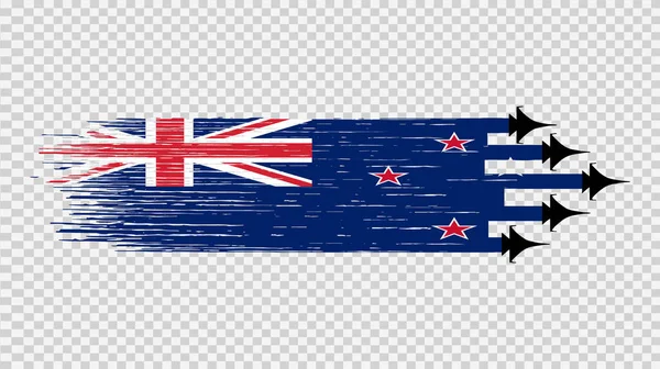 Nieuw Zeelandse Vlag Met Militaire Straaljagers Geïsoleerd Png Transparant Symbolen — Stockvector