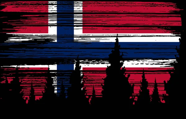 Флаг Норвегии Раскрашенный Мазком Кисти Ночном Небе Фоне Леса Символы — стоковый вектор