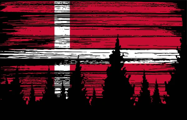 Флаг Дании Раскрашенный Мазком Кисти Ночном Небе Фоне Леса Символы — стоковый вектор