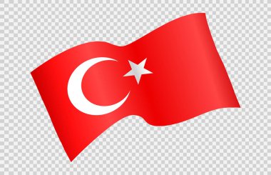 Türkiye 'nin dalgalı bayrağı png veya şeffaf arkaplanda izole edilmiş, Türkiye Sembolü, afiş, kart, reklam, tanıtım, vektör illüstrasyonu birinci altın madalya sahibi ülke