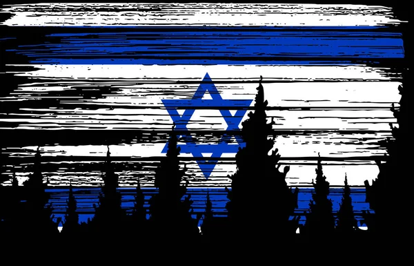 Bandeira Israel Pintada Com Pincel Céu Noturno Fundo Floresta Símbolos — Vetor de Stock