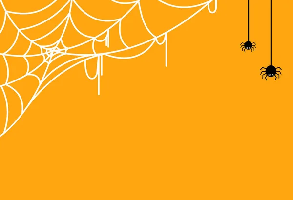 黄色のテクスチャに隔離されたクモの巣からぶら下がっクモとハロウィンパーティーの背景 テキストのための空白のスペース ポスター パンフレット オンライン広告 ベクターイラストのための要素テンプレート — ストックベクタ