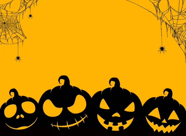 Счастливый Хэллоуин Баннер Страшным Тыквенным Лицом Паук Висит Паутине Изолированы — стоковый вектор