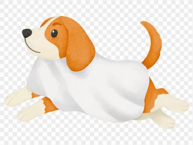 Beagle dog wearing ghost costume cute Halloween watercolor illustration vector.