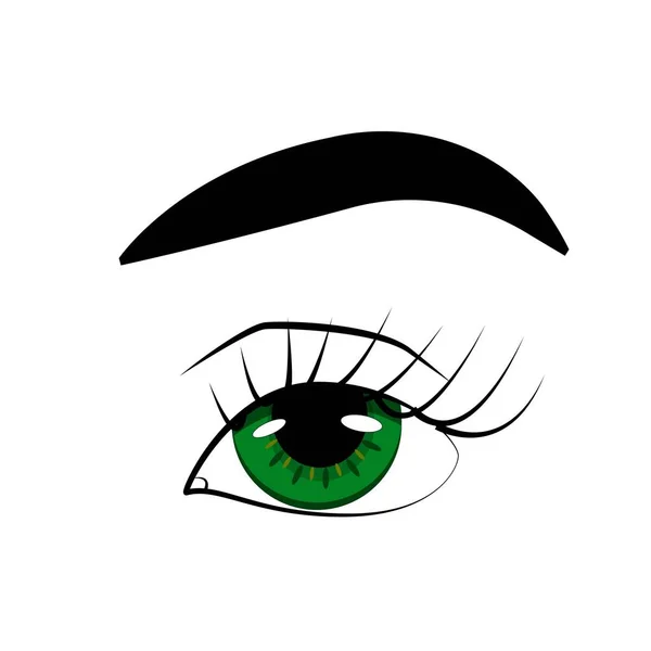 美丽的眼睛作为美容业的标志 光学的标志 绿色的眼睛 长长的黑色睫毛和美丽的眉毛 白色背景上孤立的矢量图解 — 图库矢量图片