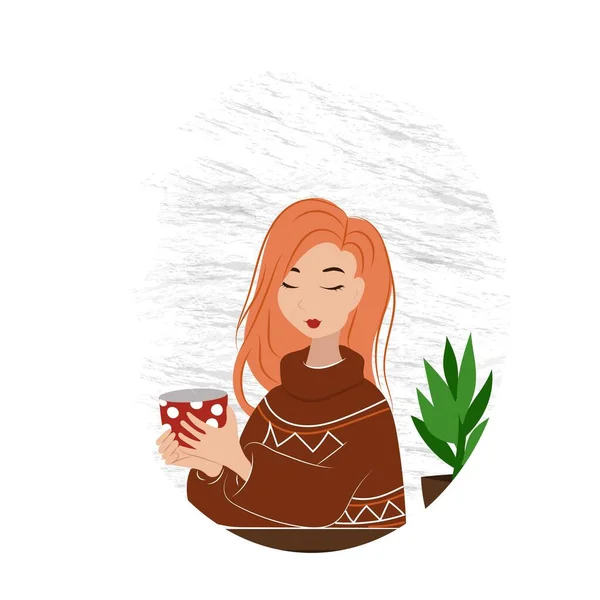 Fille Avec Une Tasse Dans Les Mains Jeune Femme Dans — Image vectorielle