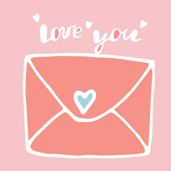 Envelope Com Declaração Amor Coração Carta Com Nota Amor Amo — Vetor de Stock