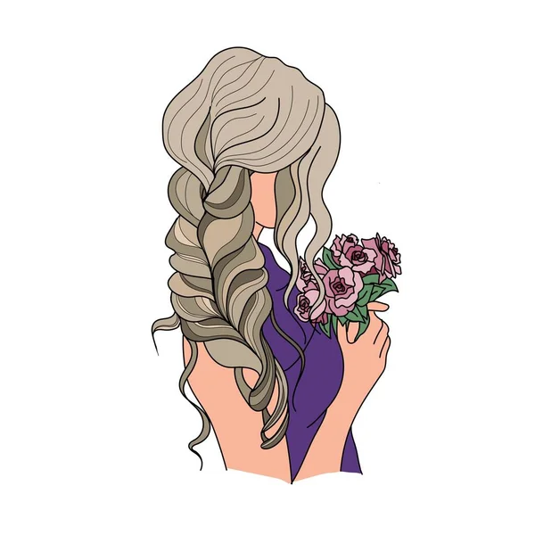 長い髪を持つ美しい女の子の線形肖像画のセット 長い髪のためのエレガントな髪型を持つ若い美しい女の子 美容室のためのトレンディーなロゴ アバター ドアスタイルのベクトルイラスト — ストックベクタ