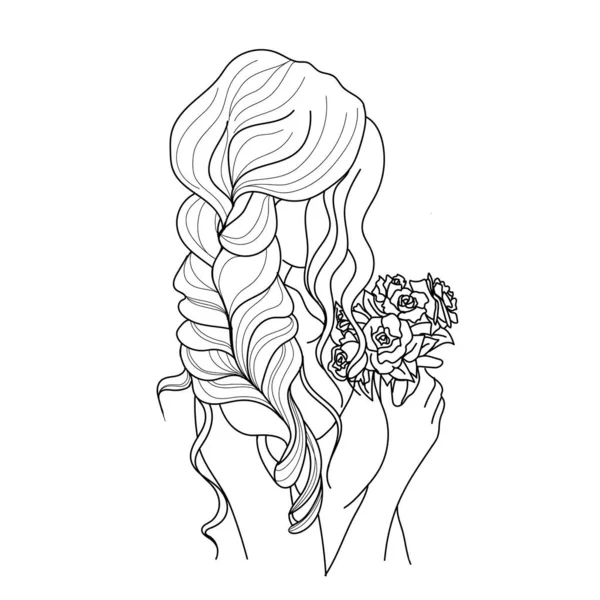 長い髪を持つ美しい女の子の肖像画 長い髪のためのエレガントな髪型を持つ若い美しい女の子 美容室 アバターのためのトレンディーなロゴ ドアスタイルのベクトルイラスト — ストックベクタ