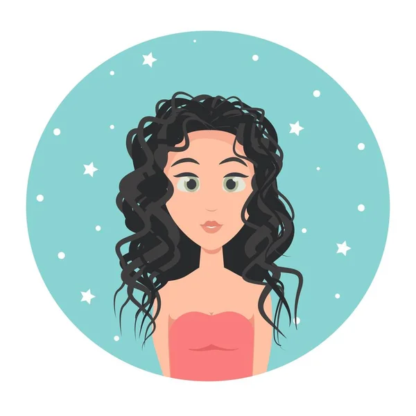 Junge Avatar-Frau mit langen Haaren und großen grünen Augen, Vektor-Illustration im flachen Stil — Stockvektor