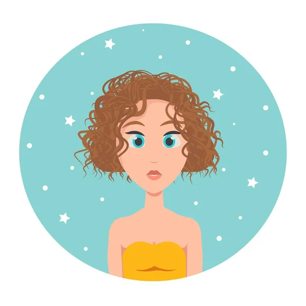 Avatar eines rothaarigen Mädchens mit kurzem, quadratischem Haarschnitt und großen blauen Augen, Vektor-Illustration im flachen Stil — Stockvektor