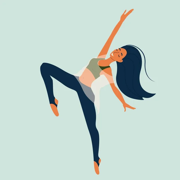 Menina dançando dança moderna, dançarina em pose graciosa, personagem feminina no estilo dos desenhos animados, ilustração vetorial, isolar —  Vetores de Stock