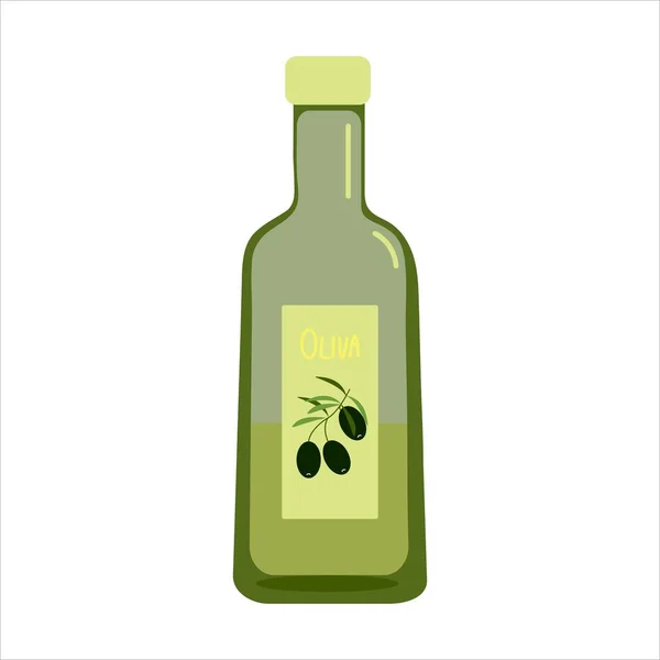 Ελαιόλαδο σε σκούρο πράσινο γυάλινο μπουκάλι, υγιεινά τρόφιμα και φυσικά έλαια, vector clipart σε επίπεδη στυλ, απομονώστε — Διανυσματικό Αρχείο