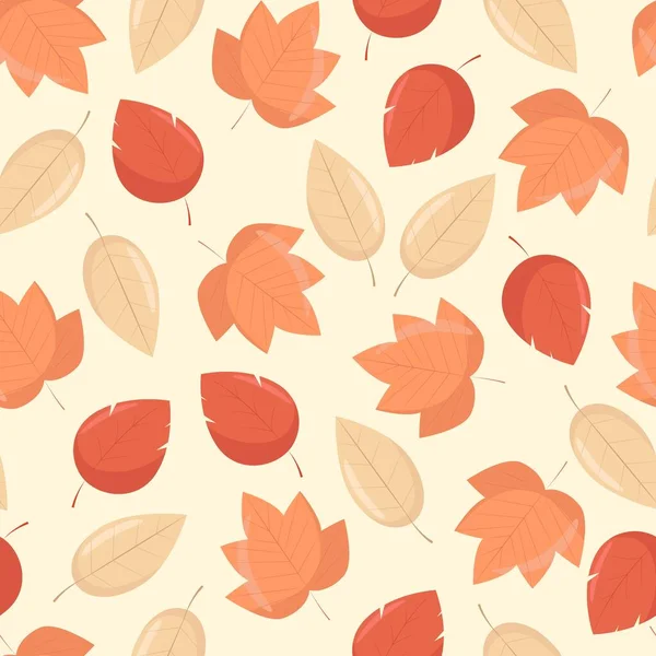 Yellow and orange autumn leaves seamless pattern, vector background in flat style — Stock Vector