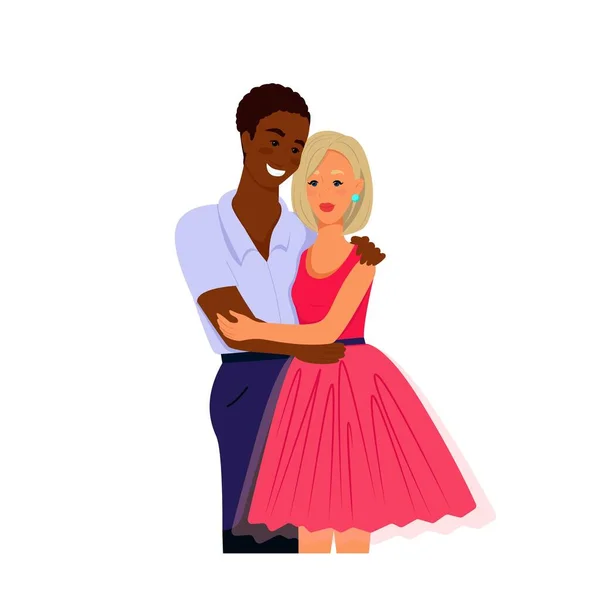 Casal multirracial apaixonado, ilustração vetorial em estilo plano. Família multiétnica —  Vetores de Stock