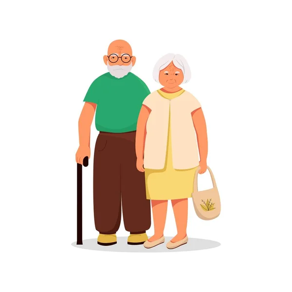 Älteres Ehepaar, Ehepaar im hohen Alter. Vektor-Zeichentrickfiguren. Flache Illustration — Stockvektor