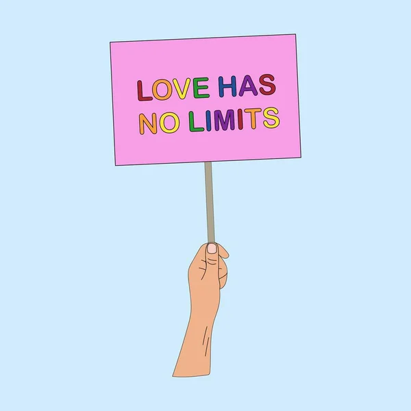 Hand hält ein Poster mit Slogans der LGBT-Community, Vektorillustration der Handzeichnung — Stockvektor