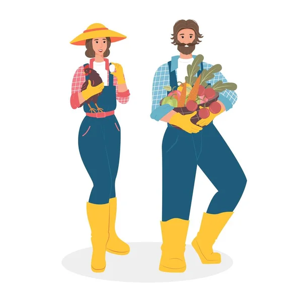 Плоскі люди з села. Жінка і чоловік фермери. Векторні символи — стоковий вектор