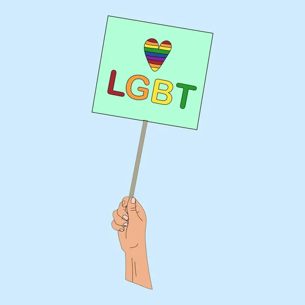 Hand houden van een poster met LGBT community slogans, vector illustratie van de hand te trekken — Stockvector