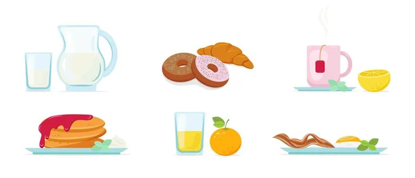 Ilustración de desayuno en conjunto de estilo plano — Vector de stock