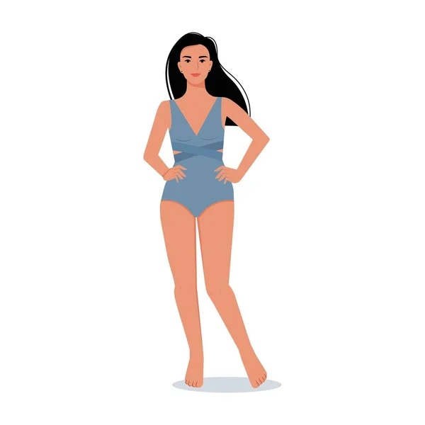 Mujer moderna en traje de baño. Personaje femenino vectorial en estilo plano — Archivo Imágenes Vectoriales