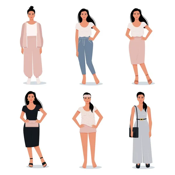 Modern woman in different images, set of vector female characters in flat style — Stock Vector