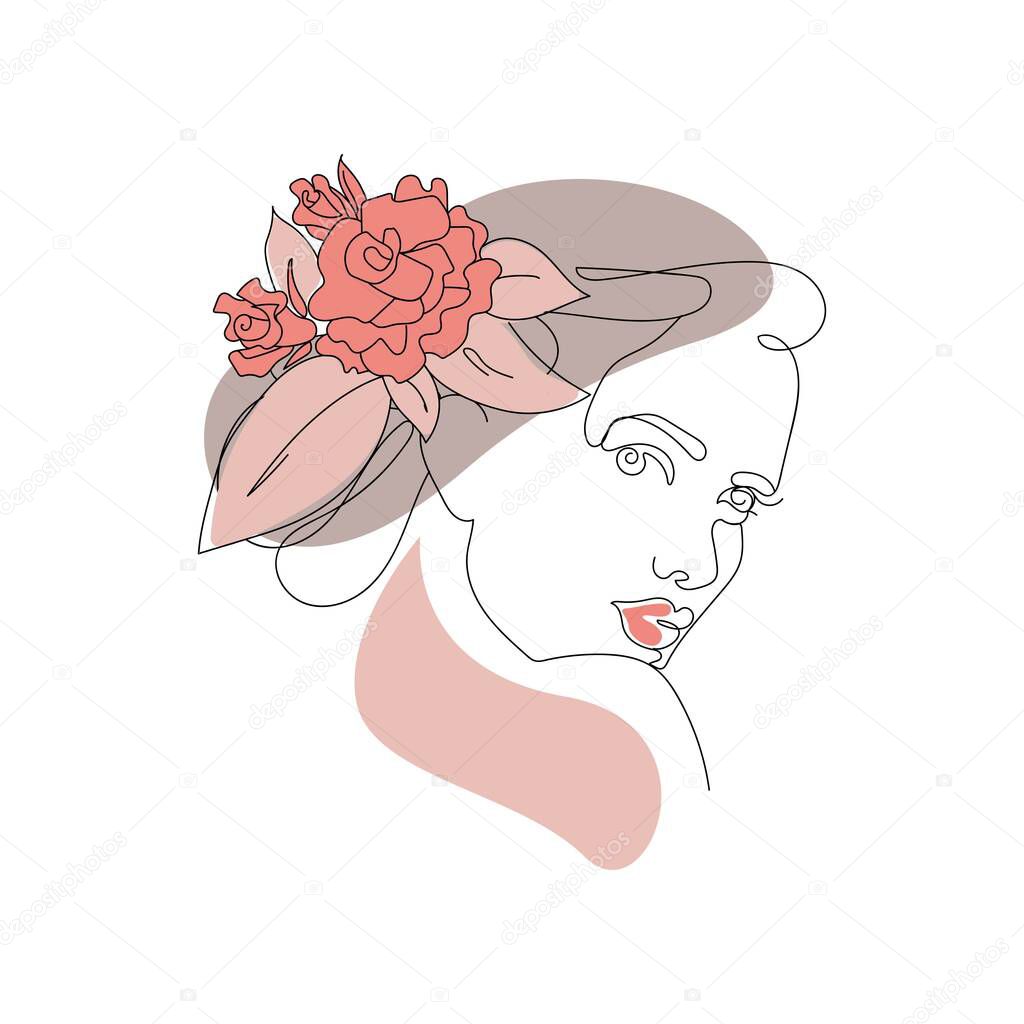 Female minimalist linear portrait. Logos for beauty salons, abstract vector portrait of a woman.