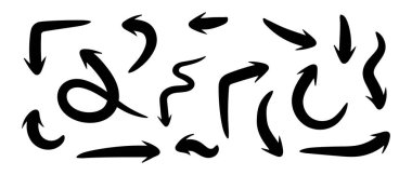 Okçular farklı şekillerin doğrusal fırçaları serbest elle çizilmiş, Doodle ok yönlü yapıştırıcılar notlar için..