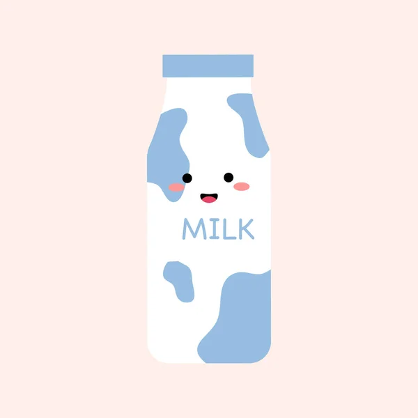 Cute Cartoon Regular Milk Bottle Characters Kids Kawaii Food Fresh — Stock Vector