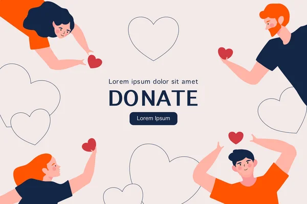 Persone Mani Con Cuore Donazione Beneficenza Assistenza Sociale Concetto Carità — Vettoriale Stock