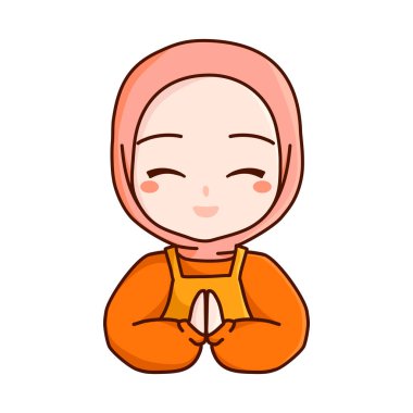 Müslüman, tatlı ve tesettürlü kadın şefle el yapımı logo şablonu elementleri sipariş için teşekkür ediyor.