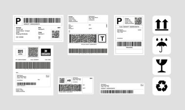 Barkod Etiketi Teslimat Şablonu + Kargo Simgeleri, Kırılgan, Geri Dönüşüm, Çıkartmalar