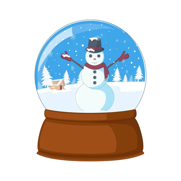 Vektor Illustration Der Schneeglaskugel Mit Niedlichem Weihnachtsschneemann Inneren — Stockvektor
